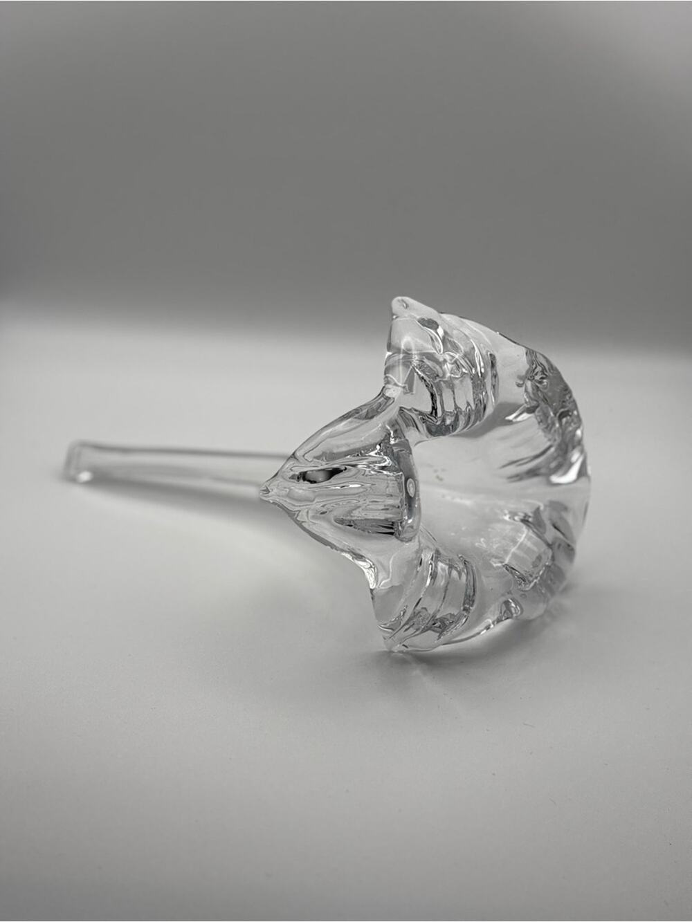 Vintage Hand-Blown Glass Trumpet Flower Bud Vase, Horizontal Single Stem Vase